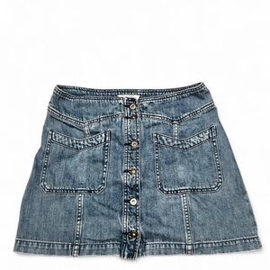 Free People Button-Front Denim Mini Skirt in Washed Blue